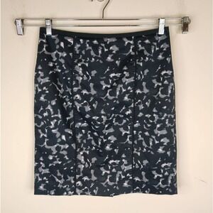 Ann Taylor Loft Skirt Black Gray Print Cotton Stretch
